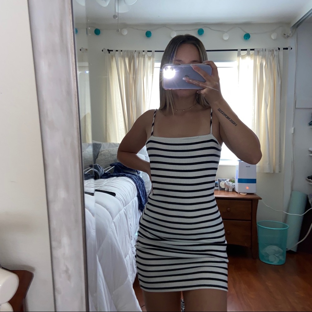 Striped square neck tank top dress